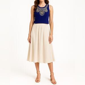 RUBY RD. Embellished Knit Tank | PL | Blue | Statement Neckline | Boho Glam